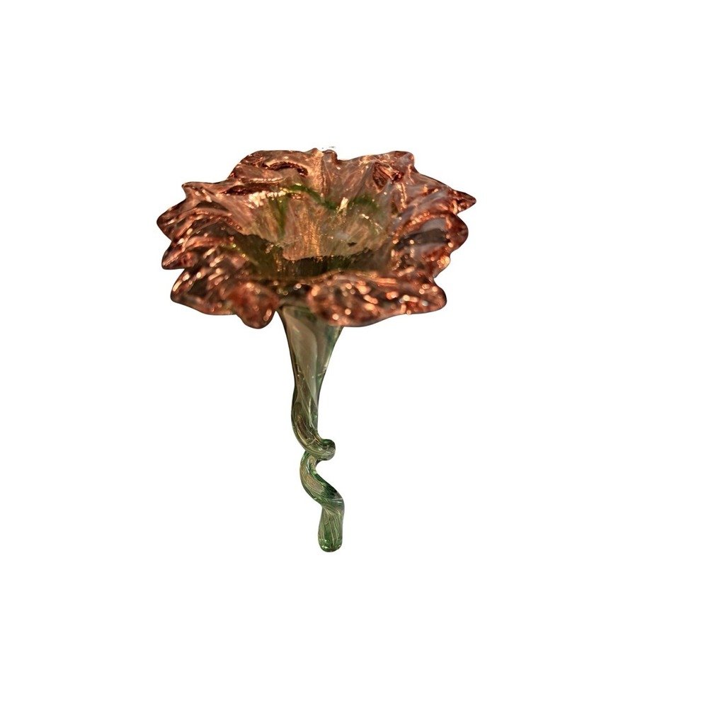 Murano Style Pulled Glass Flower With Twirled Stem Lavender‎ Green